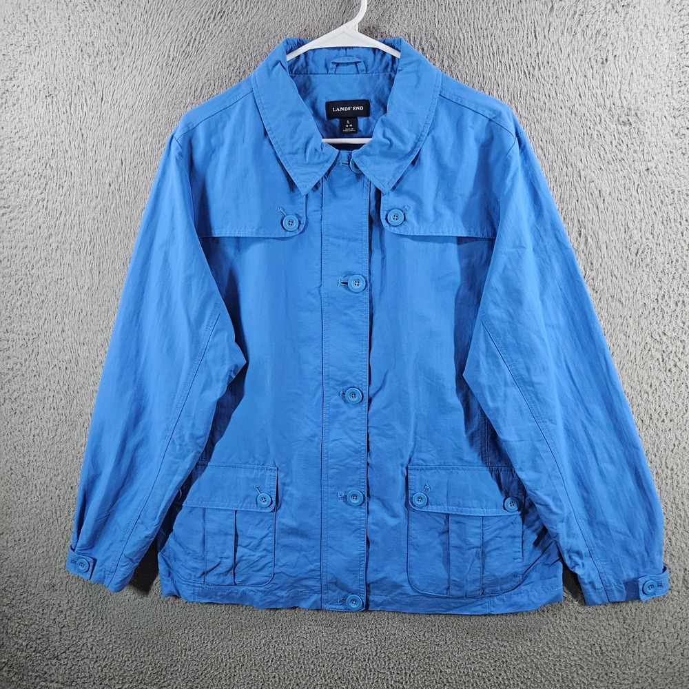 Lands End Womens Blue Nylon Lightweight Utility Field Jacket Size L 14-16